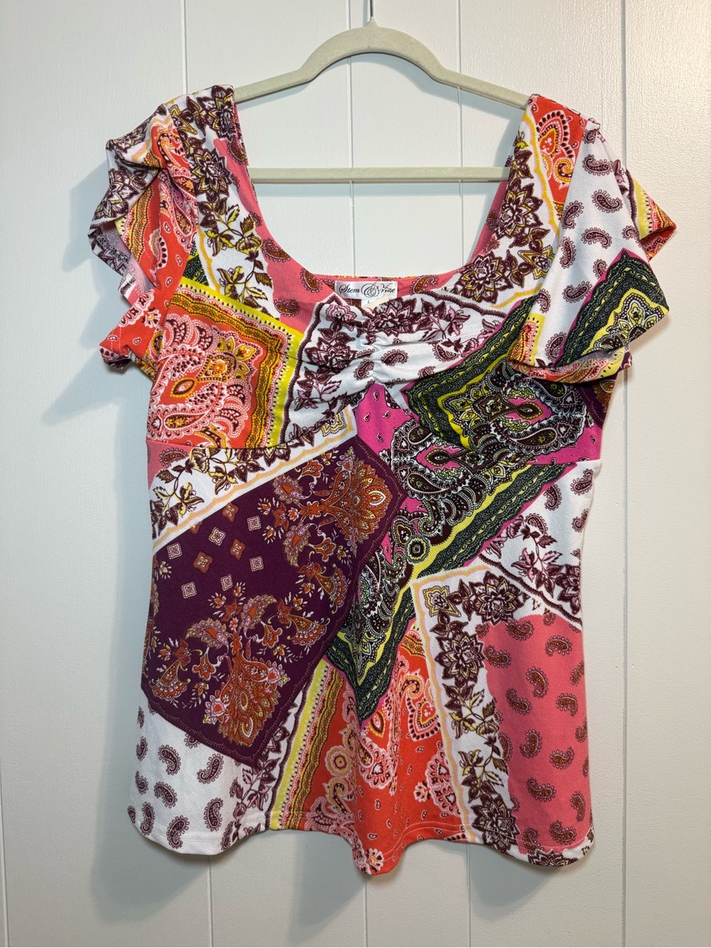 Stem & Vine Women’s Paisley Scoop Neck Blouse Large Y2K